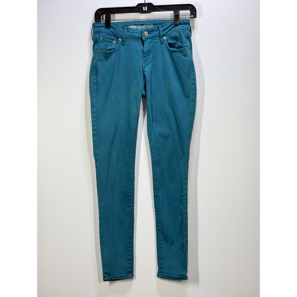 Old Navy Jeans Womens Size 4 Teal Blue Rockstar Super Skinny Mid-Rise Y2K Bright - Picture 2 of 7